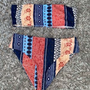 paisley print bandeau bikini set